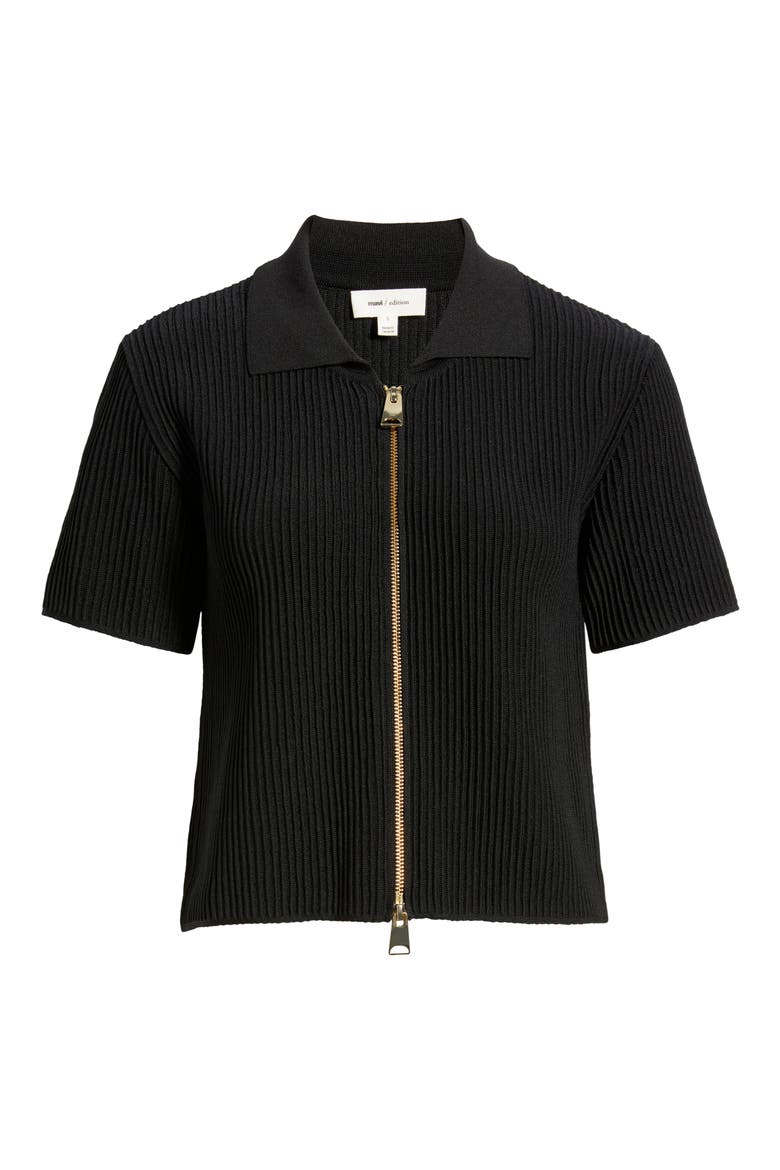 Fron Zip Rib Sweater, Alternate, color, BLACK