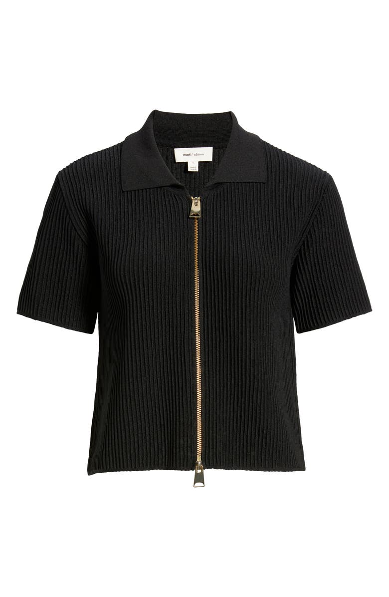 Mavi Jeans Fron Zip Rib Sweater, Alternate, color, Black