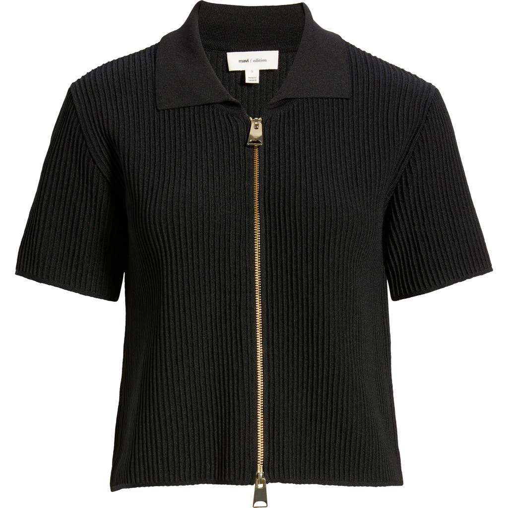 Mavi Jeans Fron Zip Rib Sweater In Black