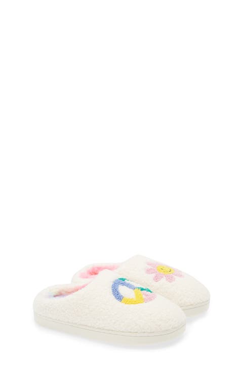 Kids' Peace Flower Faux Fur Lined Faux Shearling Slipper (Toddler & Little Kid)
