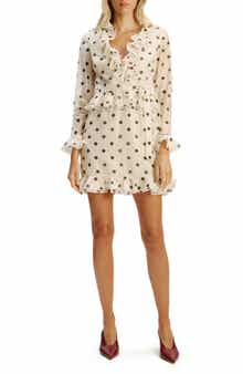 Polka Dot Frill Ruffle Long Sleeve Minidress