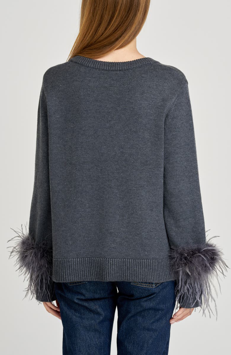 WAYF Bethany Feather Trim Sweater, Alternate, color, Charcoal