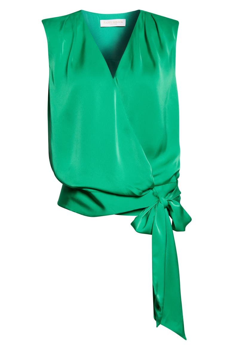 Salina Sleeveless Satin Wrap Top, Alternate, color, BRIGHT PALM