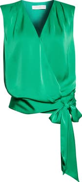 Ramy Brook Salina Sleeveless Satin Wrap Top