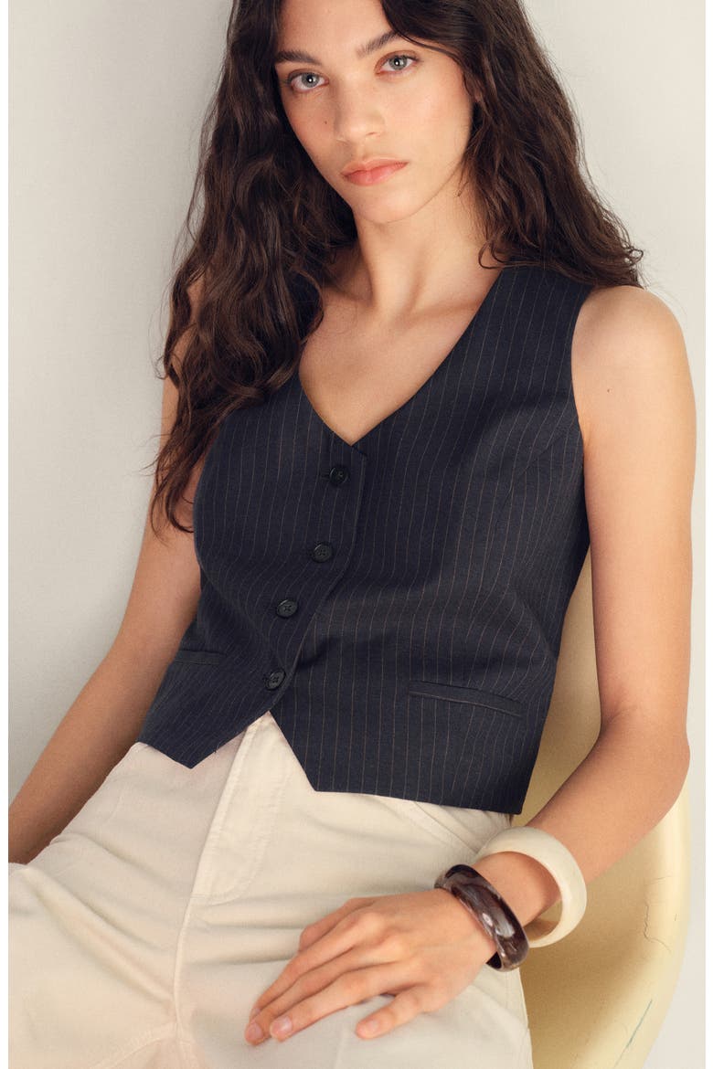 Cotton & Linen Suit Vest, Alternate, color, NAVY