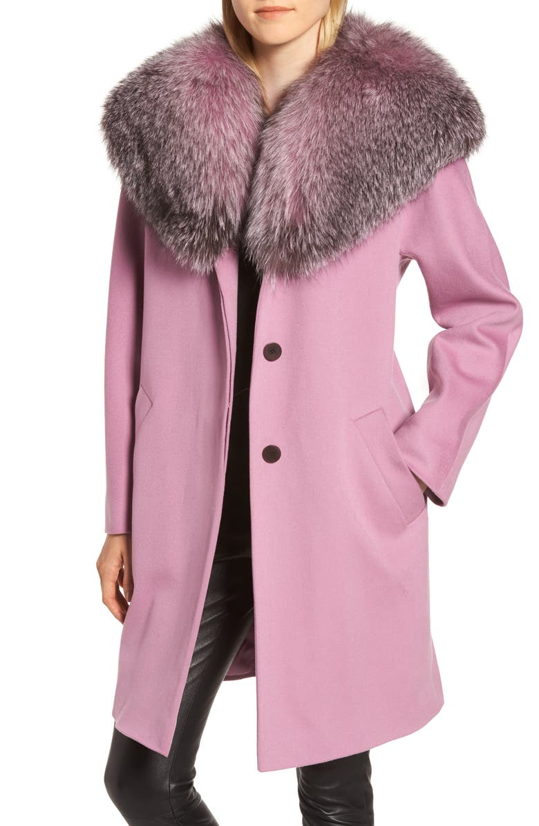 Fleurette Wool Cocoon Coat with Genuine Fox Fur Collar, Main, color,