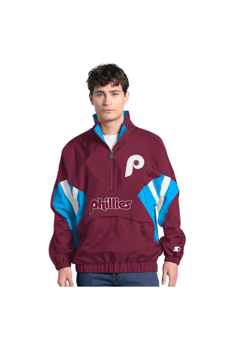 Men's Starter  Burgundy Philadelphia Phillies Cooperstown Chief Half-Zip Pullover, Alternate, color, Burgundy
