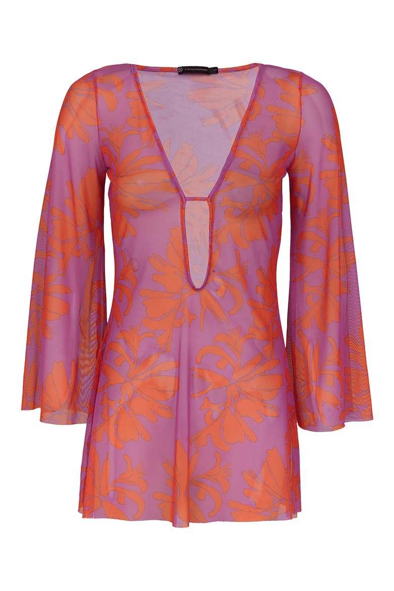 Lidi Long Sleeve Cover-Up Minidress, Main, color, PINK MULTI