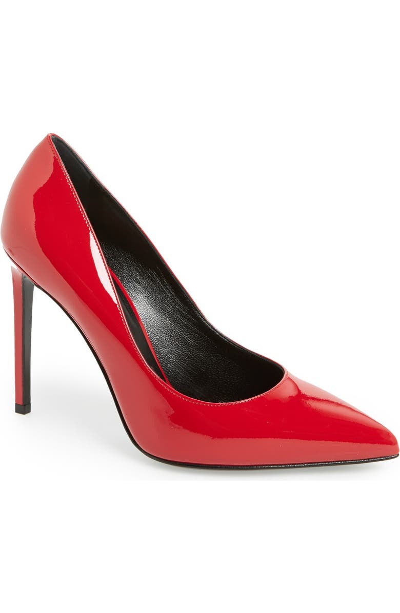 Saint Laurent 'Paris Skinny' Pointy Toe Pump, Main, color, Red