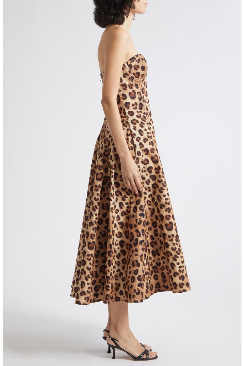 Ramona Leopard Print Strapless Corset Midi Dress, Alternate, color, NEUTRAL