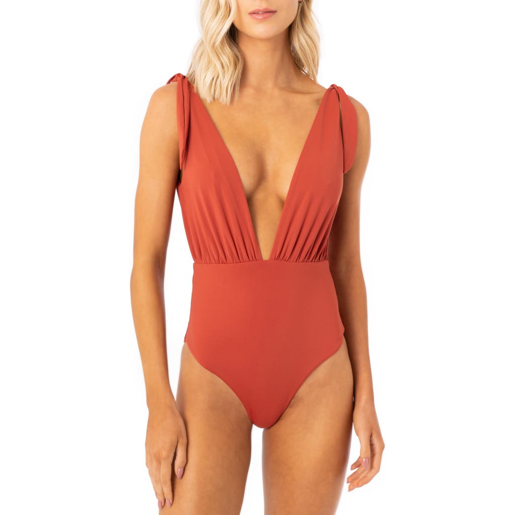 Maaji Burgundy Plunge Neck Open Back One-piece Swimsuit In Red