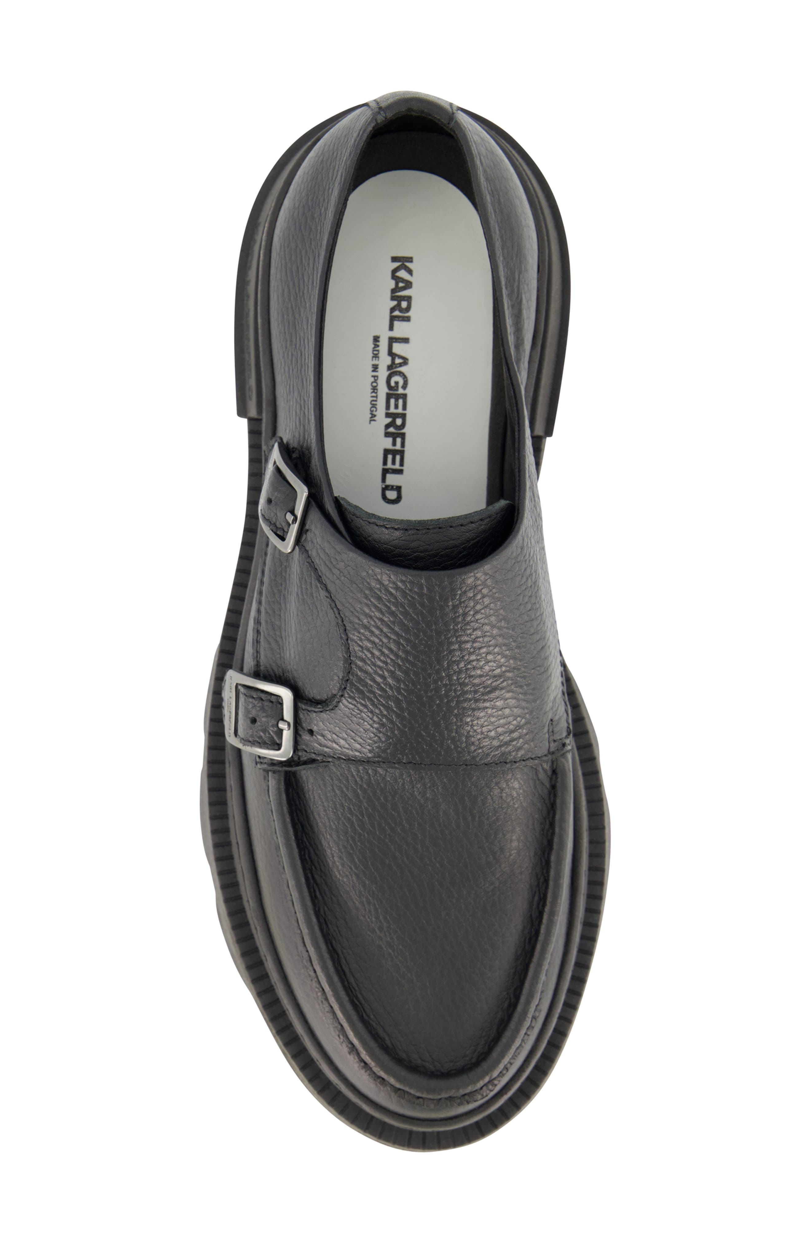 KARL LAGERFELD PARIS Tumbled Double Monk Strap Shoe, Alternate, color, Black