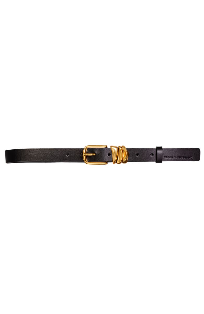 BLACK SUEDE STUDIO Boyfriend Belt, Main, color, Black Leather / Gold