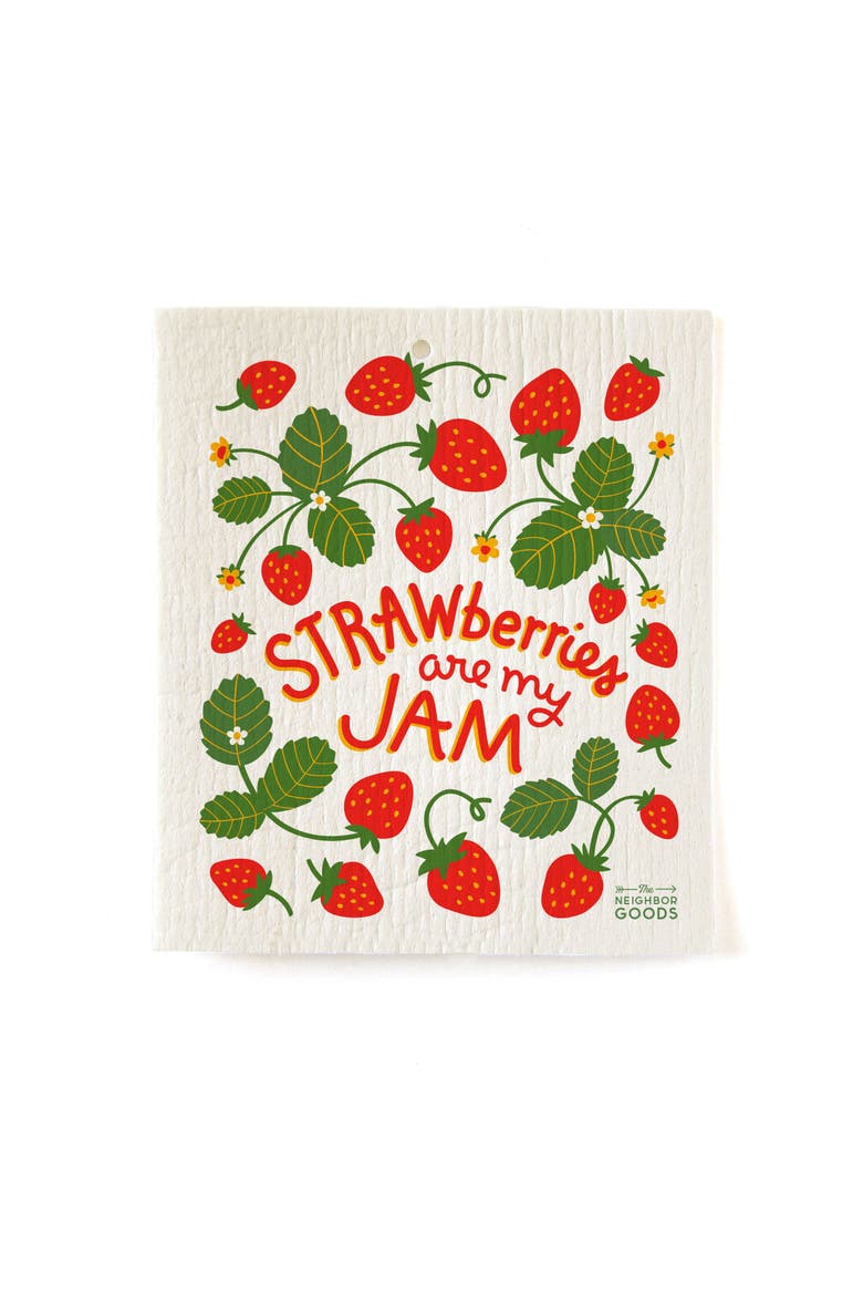 Strawberry Dish Towel + Sponge Cloth Gift Set, Alternate, color, Red