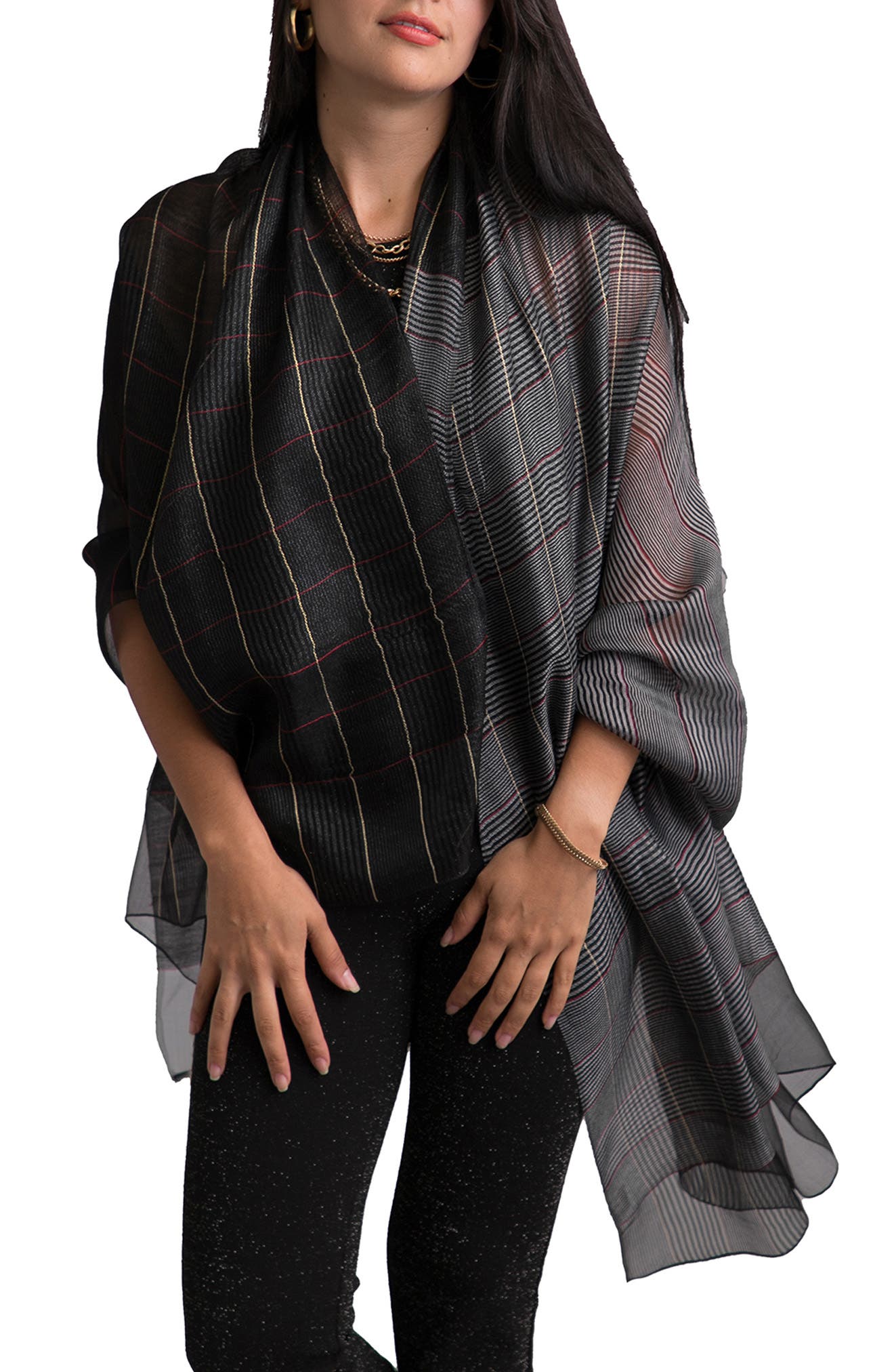 SAACHI Shimmer Plaid Wool & Silk Scarf (Women) | Nordstromrack