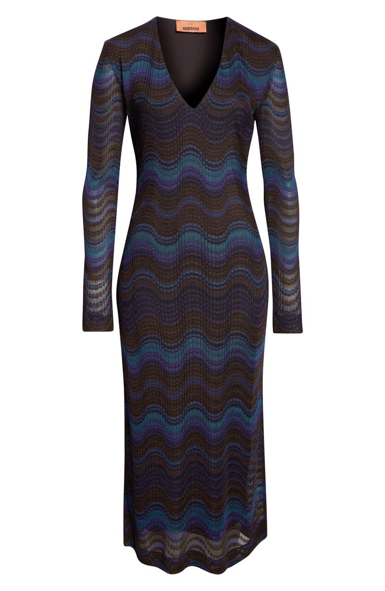 Missoni Wavy Stripe Long Sleeve Raschel Knit Midi Dress, Alternate, color, Blue And Brown Tones