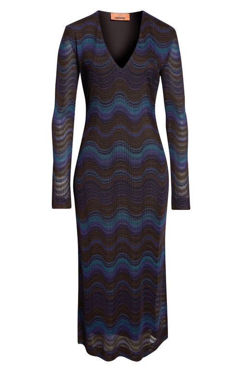 Missoni Wavy Stripe Long Sleeve Raschel Knit Midi Dress In Brown