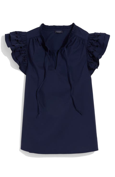 Adare Embroidered Eyelet Flutter Sleeve Cotton Top