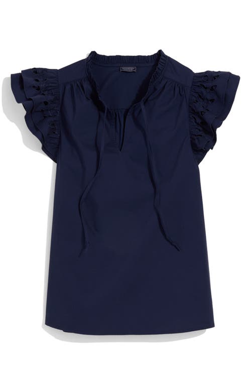 Vineyard Vines Adare Embroidered Eyelet Flutter Sleeve Cotton Top In Blue