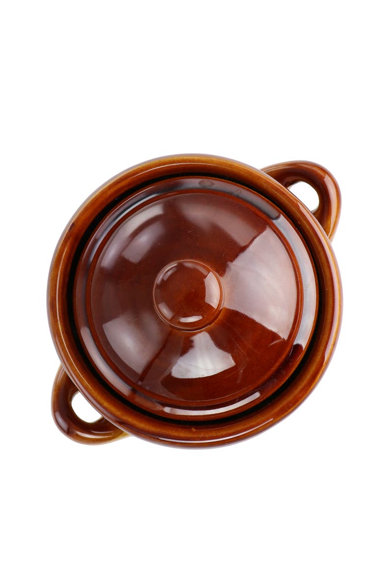 Elama 4 Piece Double Handle 15 Ounce French Onion Soup Bowl with Lid, Alternate, color, Brown