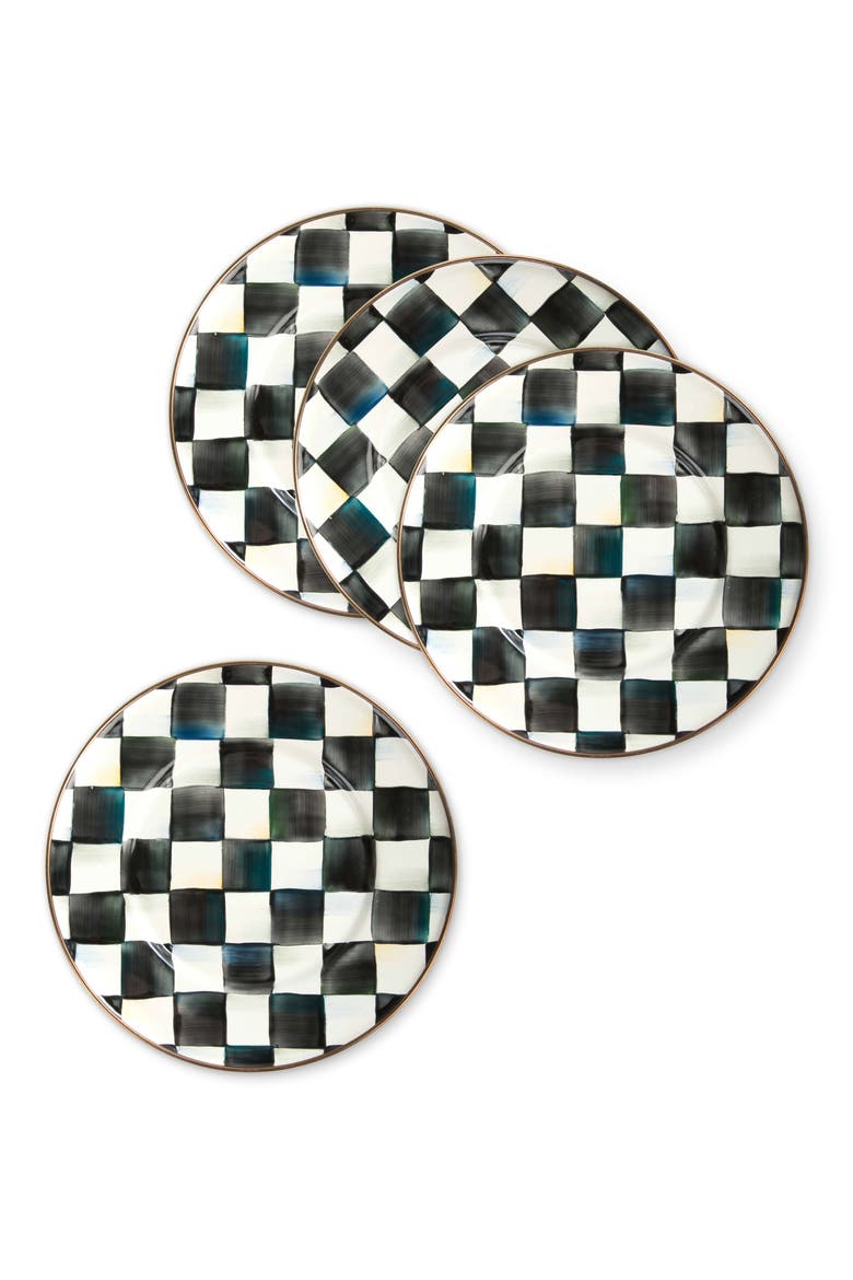 Courtly Check Set of 4 Enamel Salad Plates, Alternate, color, BLACK/ WHITE
