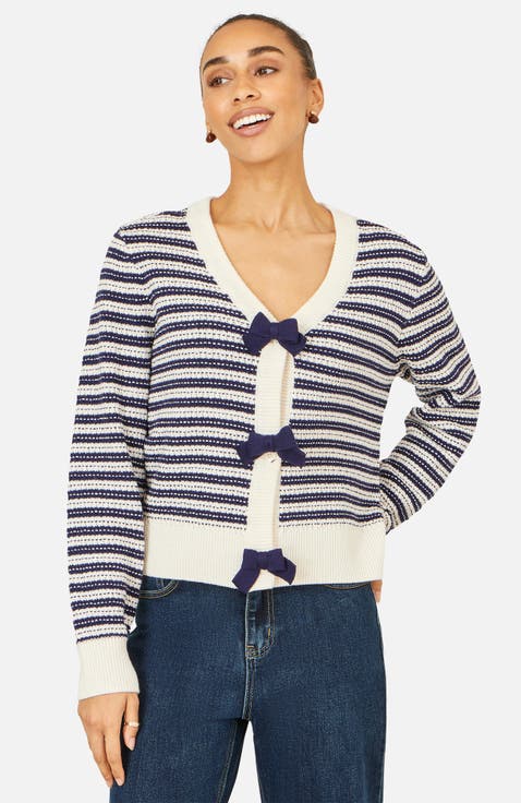 Stripe With Bow Detail Cardigan