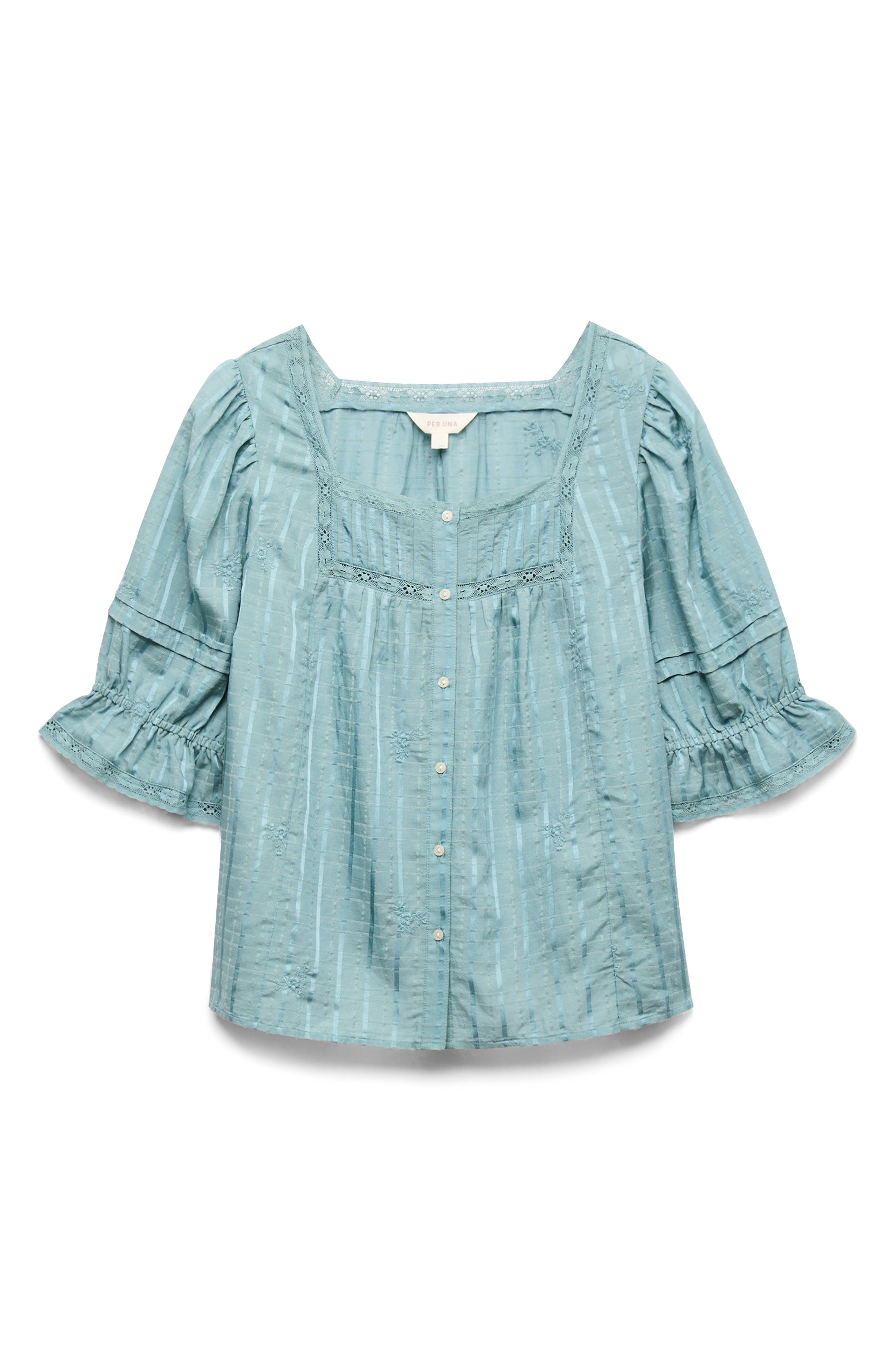 Per Una By M&s Floral Embroidered Lace Trim Button-up Top