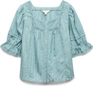 PER UNA BY M&S Floral Embroidered Lace Trim Button-Up Top