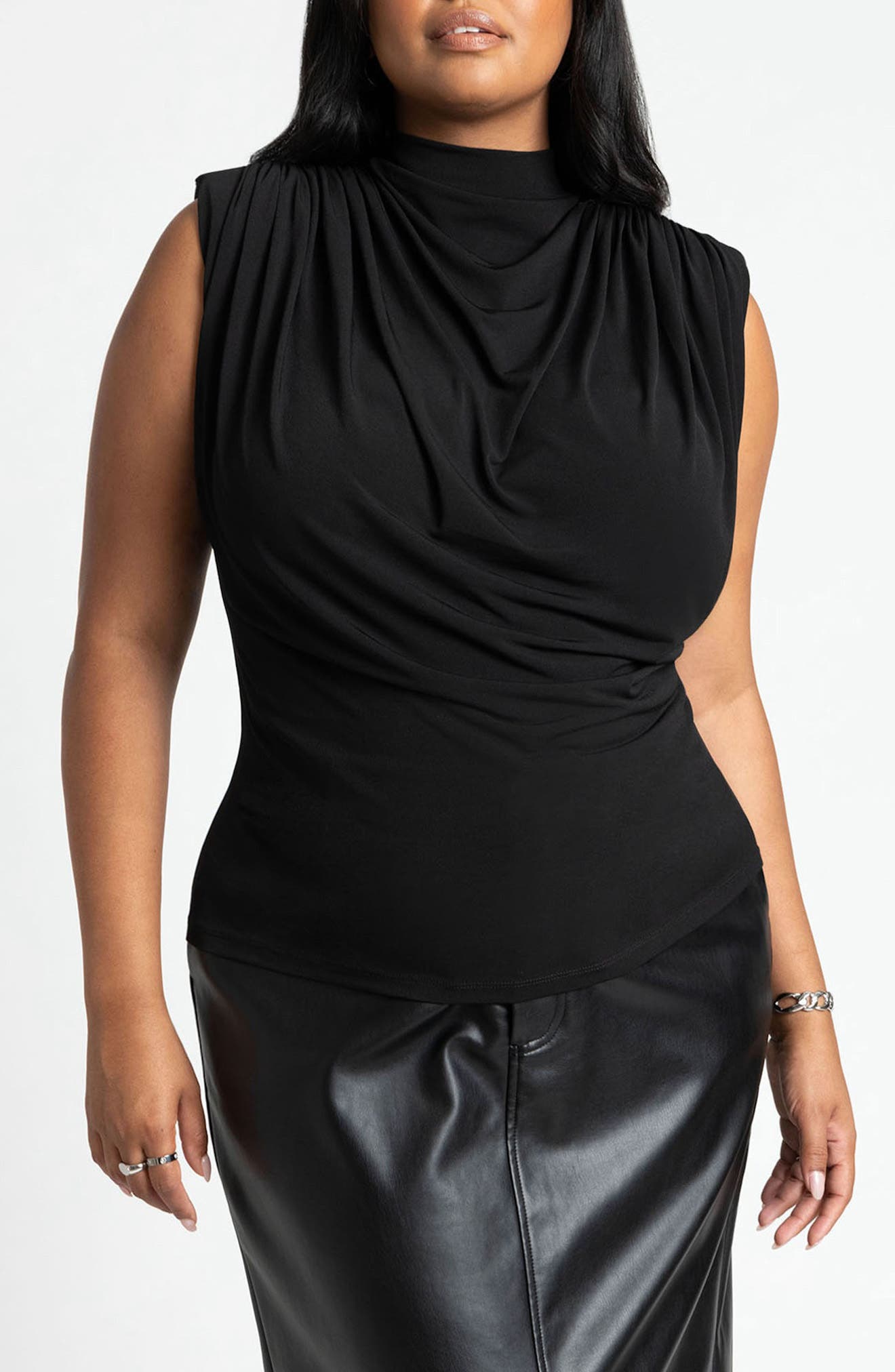 Draped Mock Neck Sleeveless Top