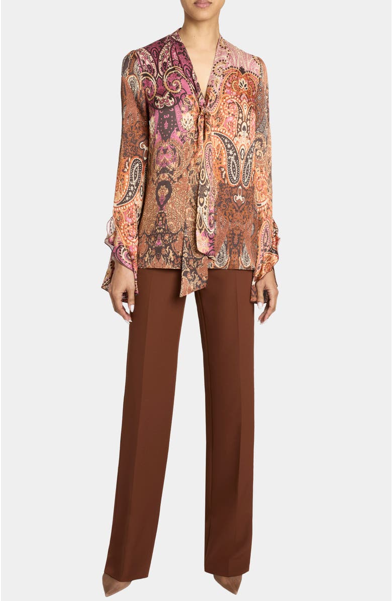 Santorelli Sienna Long Sleeve Blouse in Printed Charmeuse, Alternate, color, Chestnut Multi