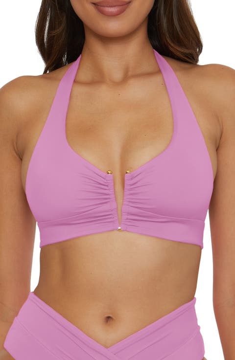 Shirred V-Wire Halter Bikini Top