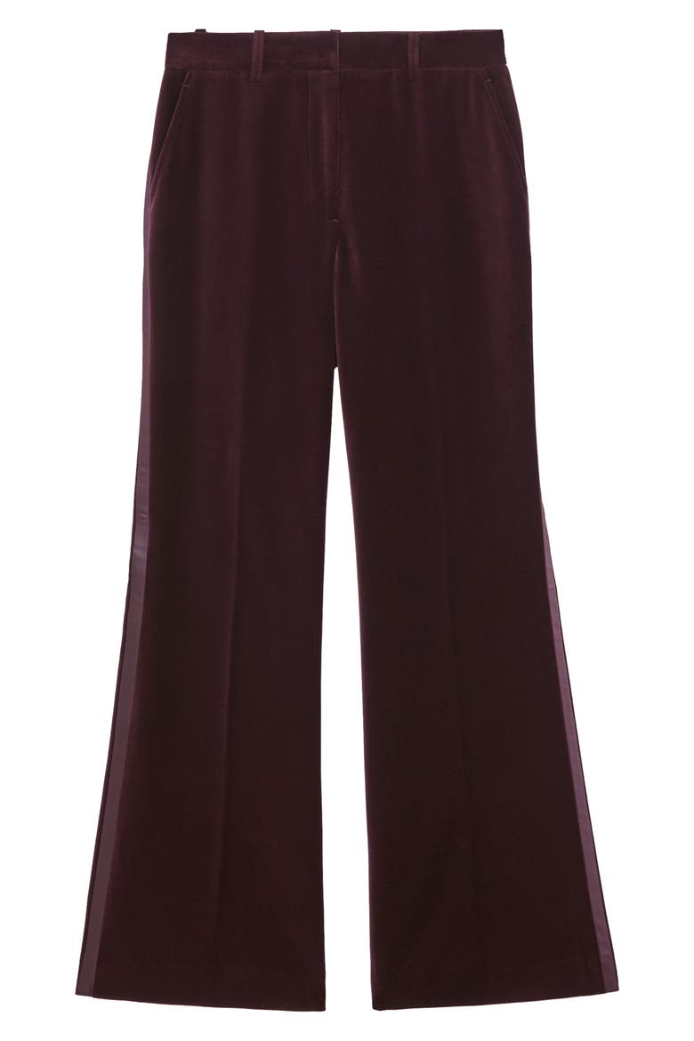 Elia Satin Stripe Velvet Flare Pants, Alternate, color, BURGUNDY