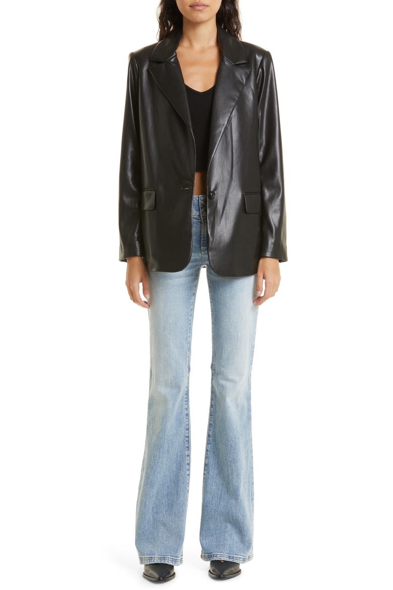 Denny Faux Leather Blazer, Alternate, color, BLACK