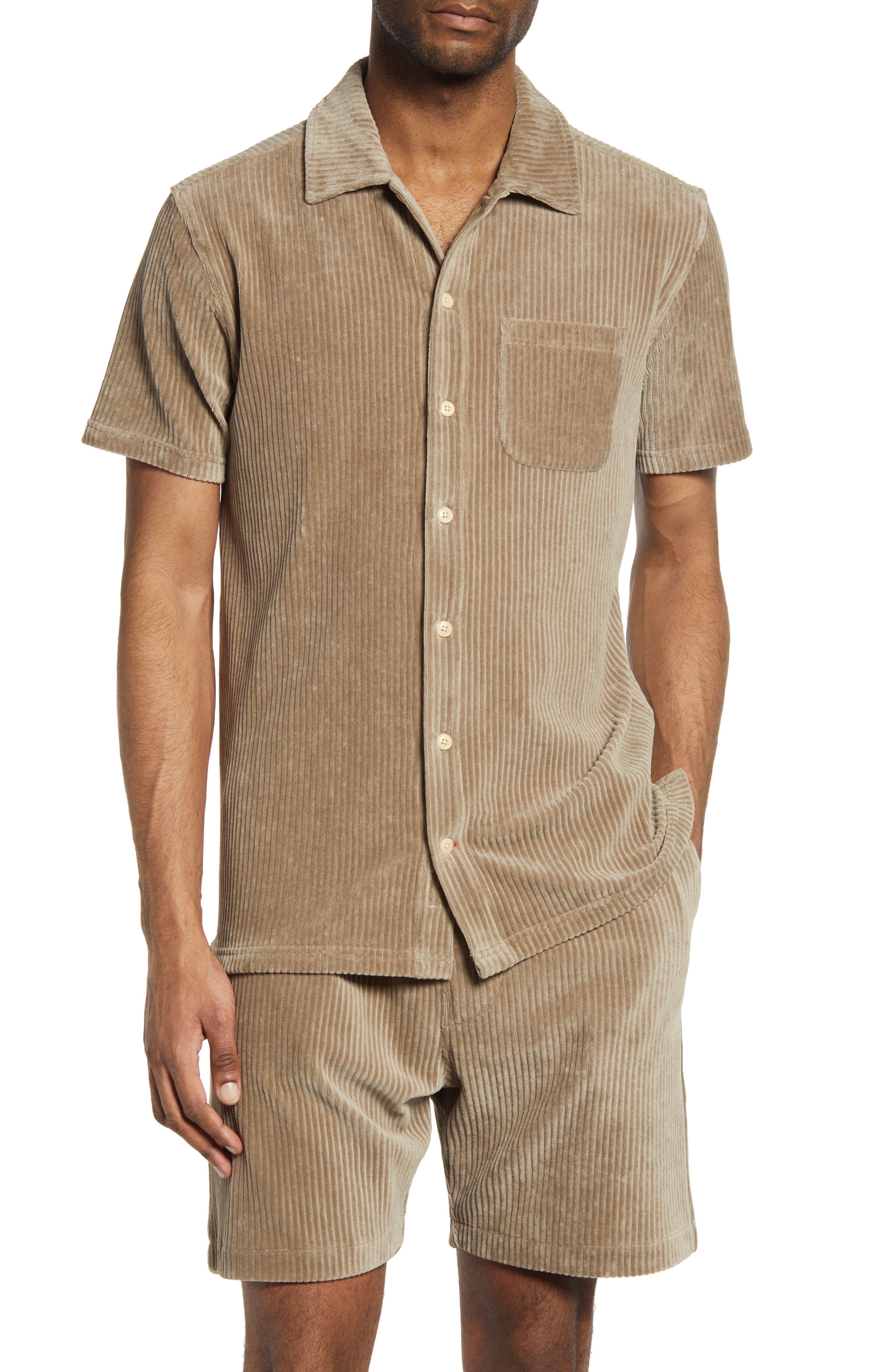Oliver Spencer Riviera Corduroy Short Sleeve Organic Cotton Blend Button-Up Shirt