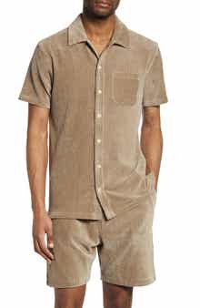 Oliver Spencer Riviera Corduroy Short Sleeve Organic Cotton Blend Button-Up Shirt