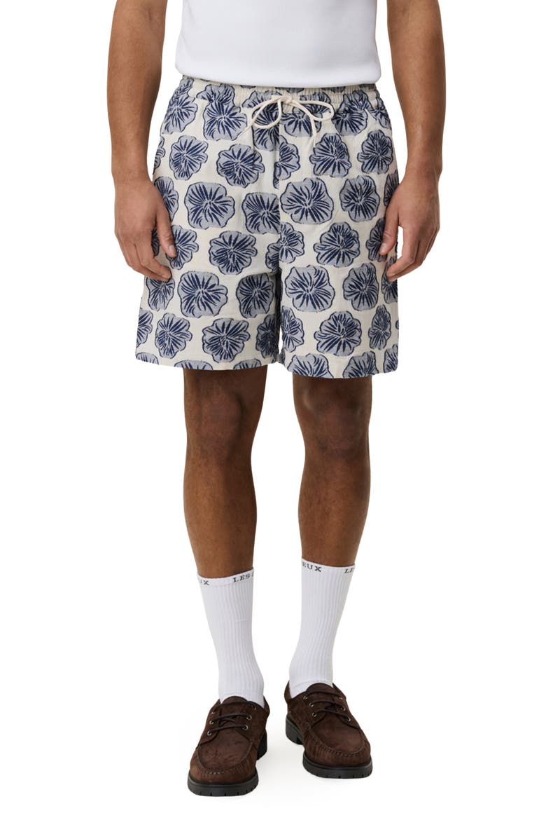 Dahlia Jacquard Drawstring Shorts, Main, color, DARK DENIM BLUE