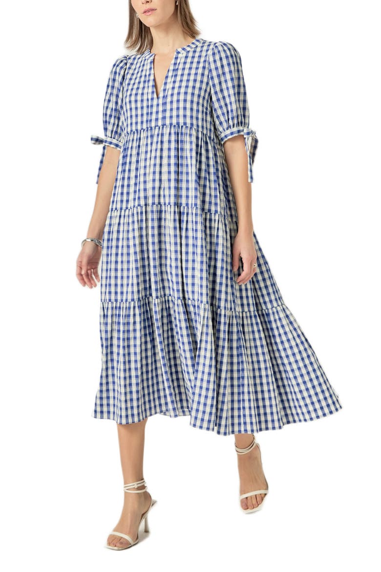 Checkered Tiered Midi Dress, Alternate, color, NAVY