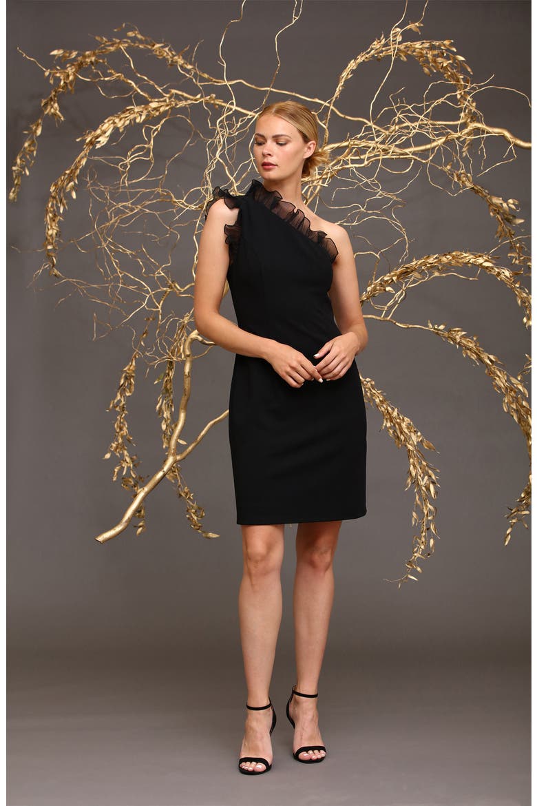Ruffle One-Shoulder Minidress, Alternate, color, BLACK