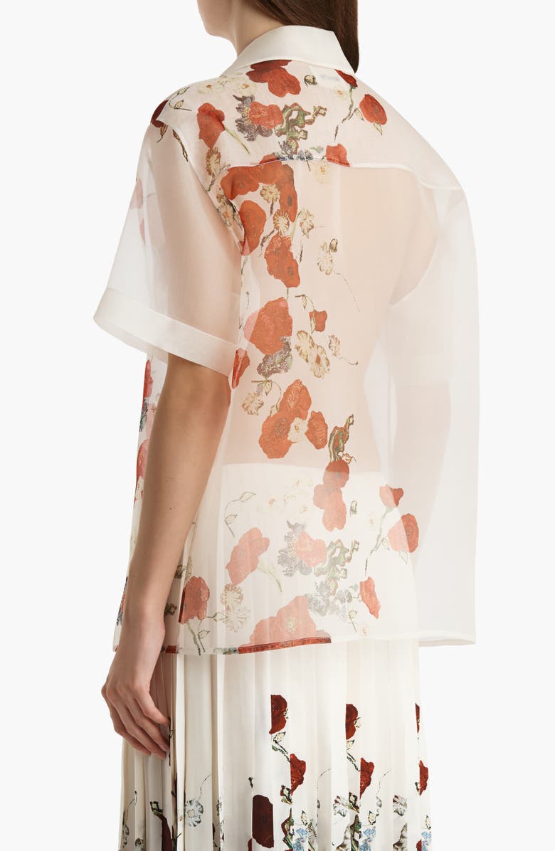 Khaite Riordan Floral Silk Organza Camp Shirt, Alternate, color, Cream / Red