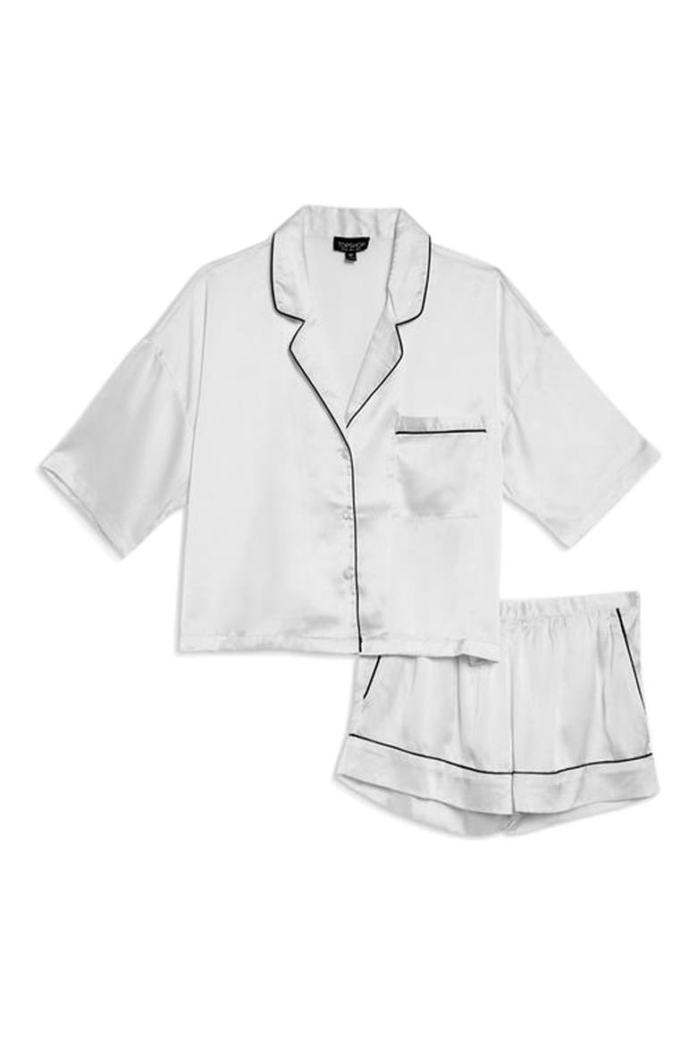 Chloe Satin Short Pajamas, Alternate, color, WHITE