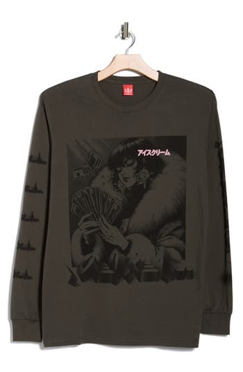 Icecream Count Em Long Sleeve Cotton Graphic T-shirt In Green