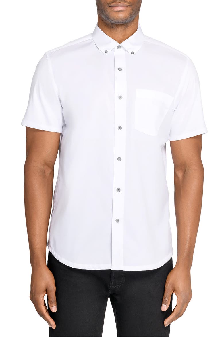 Hudson Reworked Slim Fit Solid Short Sleeve Cotton Button-Up Shirt, Main, color, WHITE