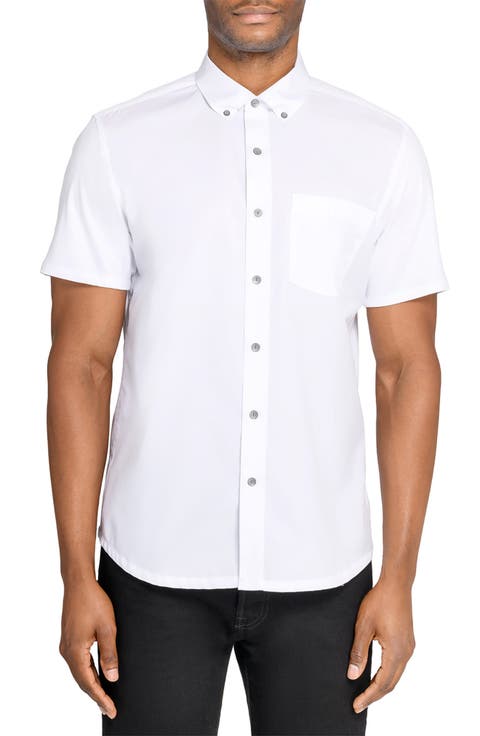 Hudson Reworked Slim Fit Solid Short Sleeve Cotton Button-Up Shirt