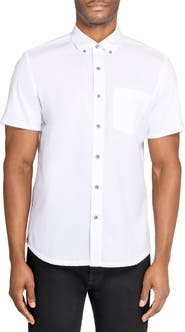 W.R.K Hudson Reworked Slim Fit Solid Short Sleeve Cotton Button-Up Shirt