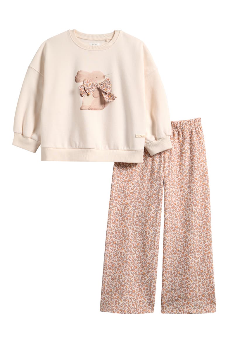 Kids' Bunny Sweatshirt & Floral Print Pants Set, Main, color, CREAM