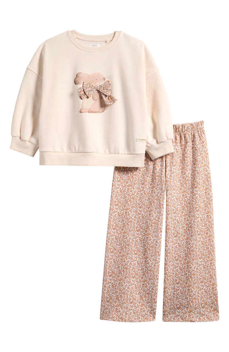 NEXT Kids' Bunny Sweatshirt & Floral Print Pants Set, Main, color, 