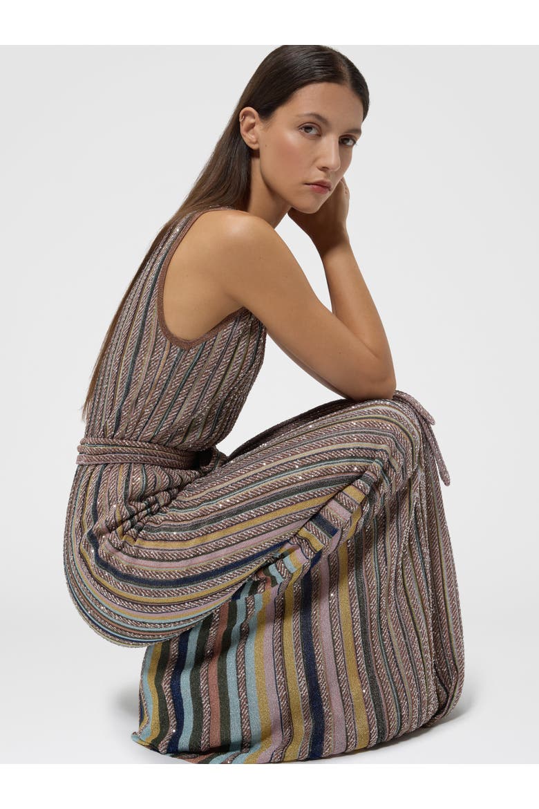 Long Knit Dress With Sequins And V-neck, Alternate, color, Pink & Multicoloured