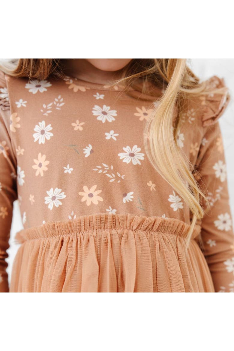 Ditsy Fall Floral Long Sleeve Tutu Dress, Alternate, color, Brown
