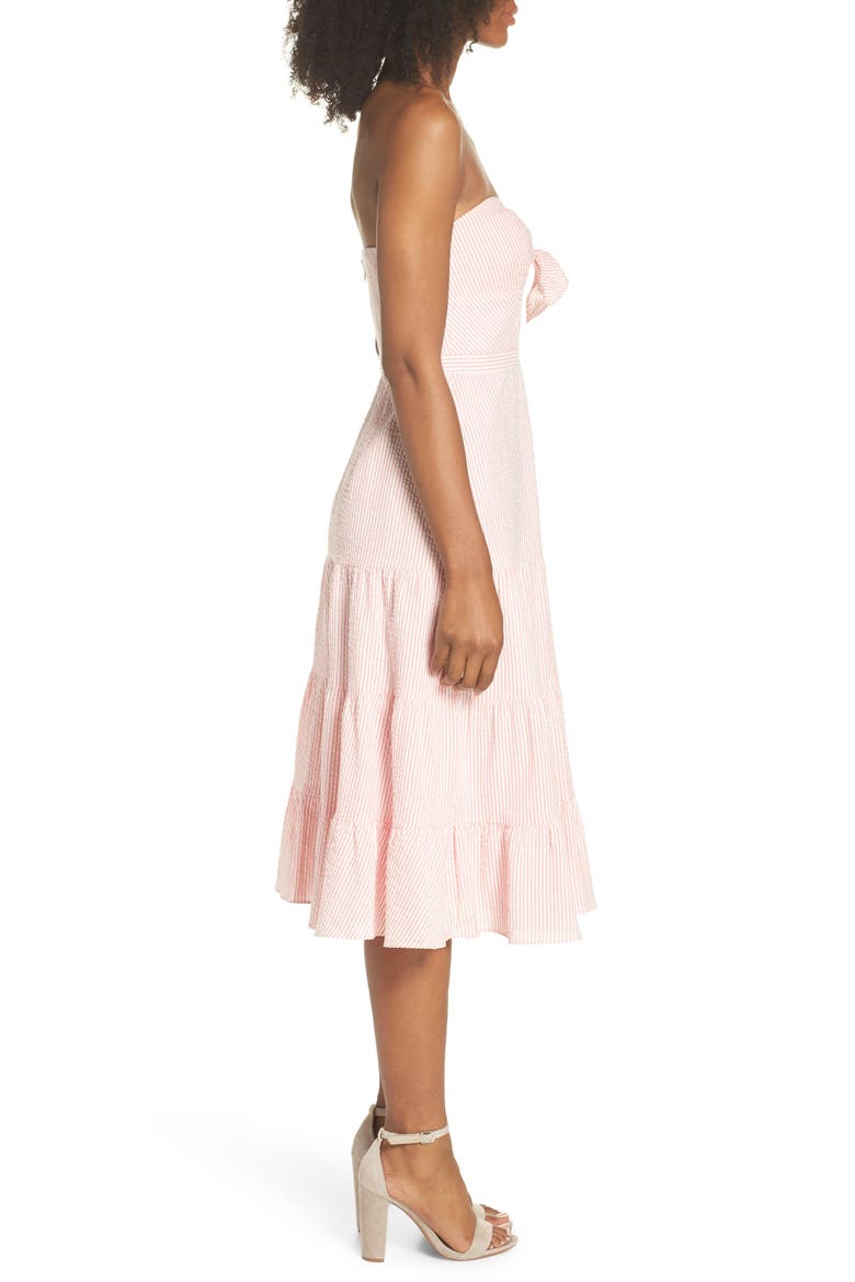 Tie Front Strapless Dress, Alternate, color, BRIGHT CORAL