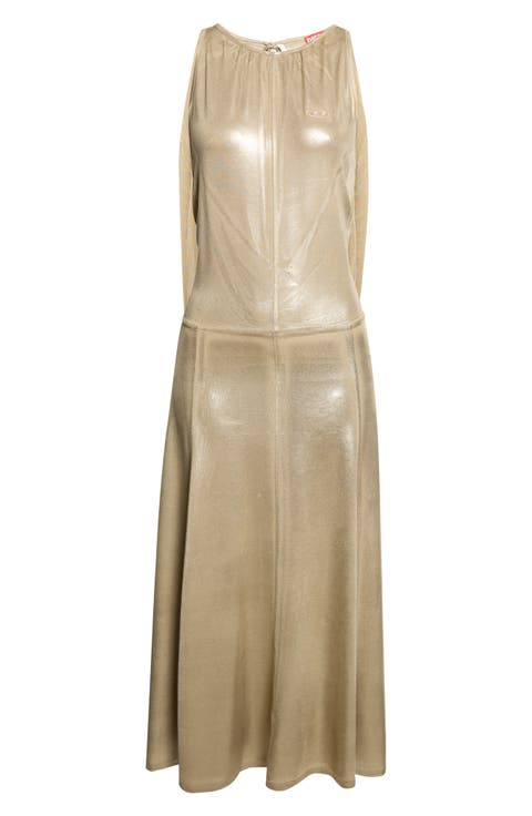 Fluid Metallic Jersey Midi Dress